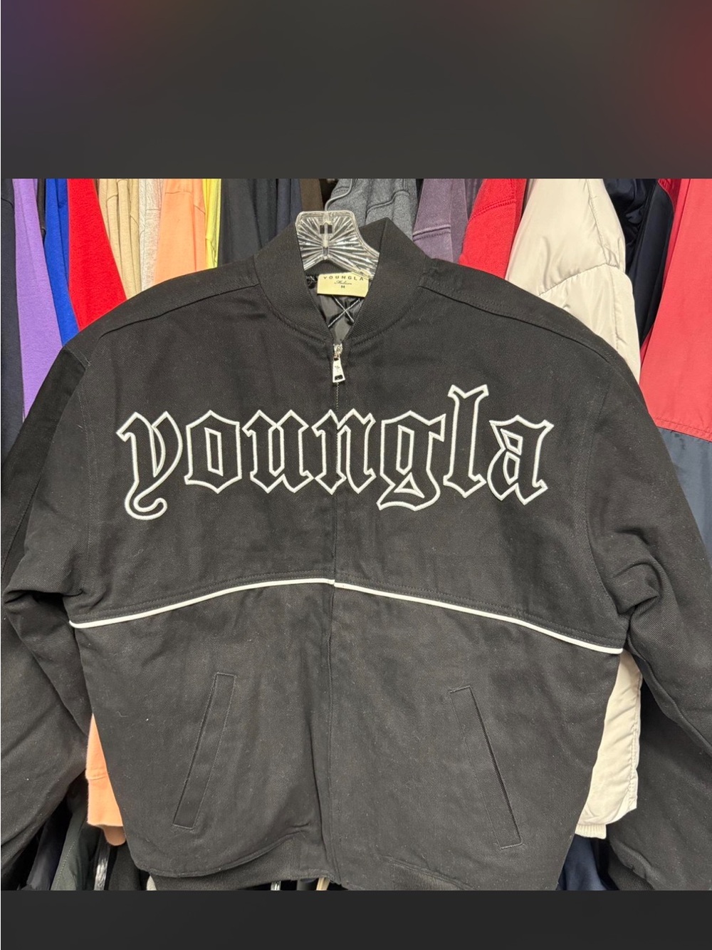 Youngla Men's Black Bomber Jacket with Logo